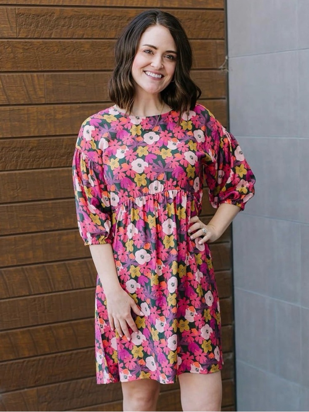Michelle‎ McDowell Floral Babydoll Dress Sz L Balloon Sleeve Boho Lightweight